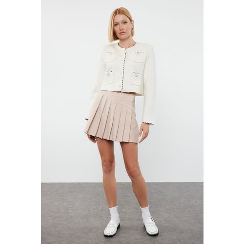 Trendyol Beige Pleated Woven Shorts Skirt Slike
