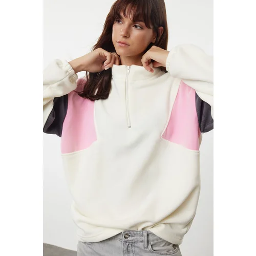 Trendyol Multicolored Color Blocked Zippered Oversize/Wide Fit Fleece Knitted Sweatshirt