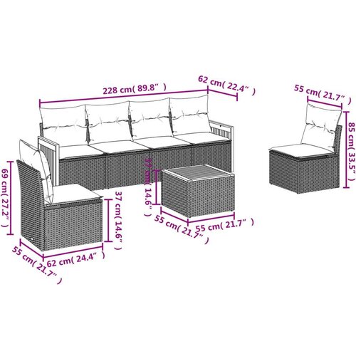 VidaXL 7-dijelni set vrtnih sofa od poliratana s jastucima crni Slike