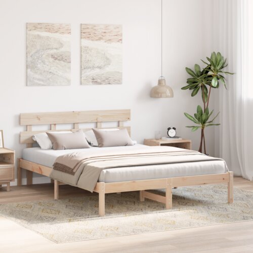 vidaXL Posteljni okvir z naslonom 150x200 cm Trden borov les Cene