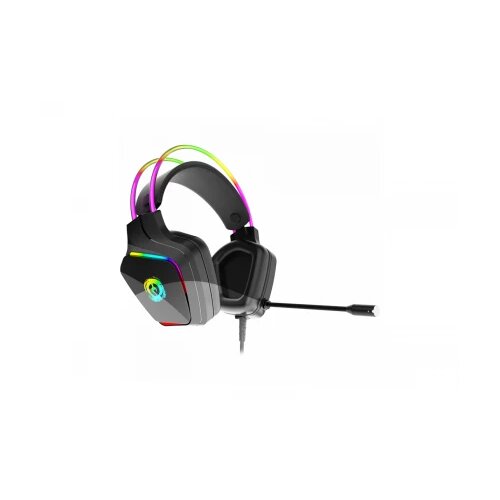 Canyon darkless GH-9A, rgb gaming headset with microphone, microphone frequency response: 20HZ~20KHZ, abs+ pu leather, USB*1*3.5MM jack plug, 2.0M pvc cable, weight:280g, black Slike