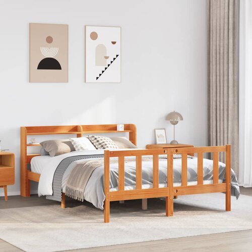 VidaXL Okvir kreveta s uzglavljem vo&amp;scaron;tano smeđi 140x190 cm od borovine Slike