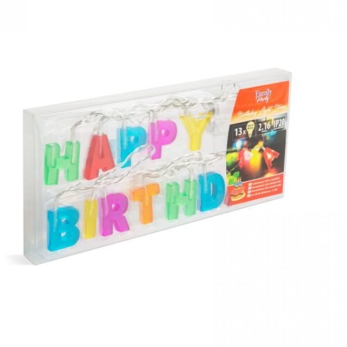 Family LED veriga na baterije napis &amp;quot;Happy Birthday&amp;quot; 13 LED 2 x AA 2m Slike