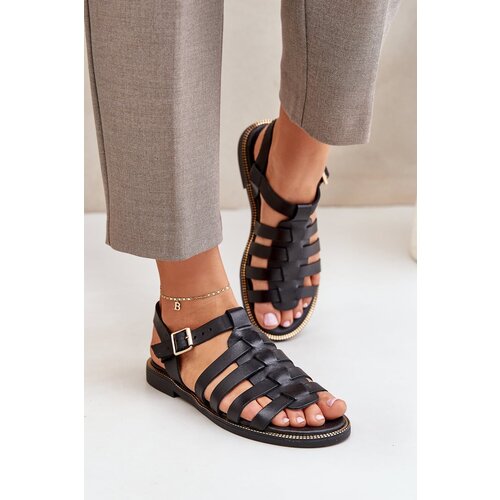 Lewski Shoes Leather Sandals On Flat Heel Zazoo 3686 Black Cene