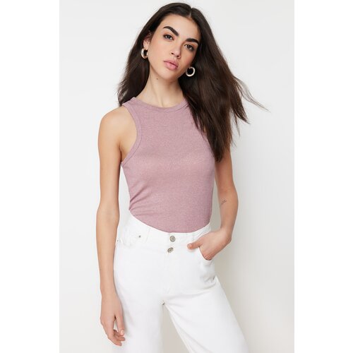 Trendyol Pink Foil/Shiny Fabric Halter Neck Ribbed Elastic Knitted Undershirt Slike