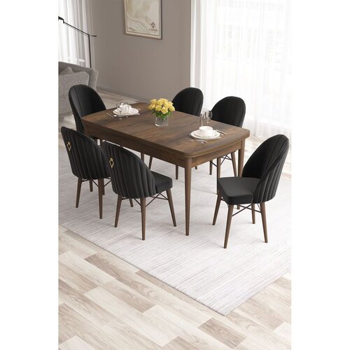 Hanah home Set Trpezarijski sto i 6 stolica Roza, Crno-smeđa Cijene
