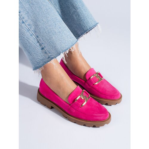 SHELOVET Suede shoes with chain fuchsia Cene