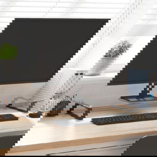 VidaXL Stalak za monitor crni 80x35x8 cm kaljeno staklo i metal Slike