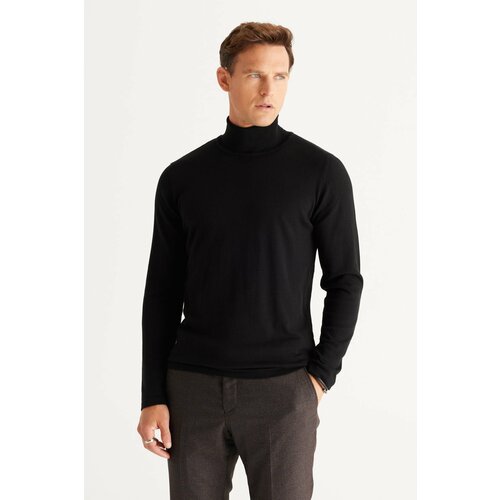 ALTINYILDIZ CLASSICS Men's Black Standard Fit Regular Fit Full Turtleneck Knitwear Sweater Slike
