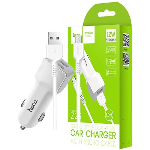 Hoco Auto punjač sa micro USB kabelom, 2 x USB, 5 V/2.4 A - Z23 Grand Style set, micro USB, Bijeli Cijene