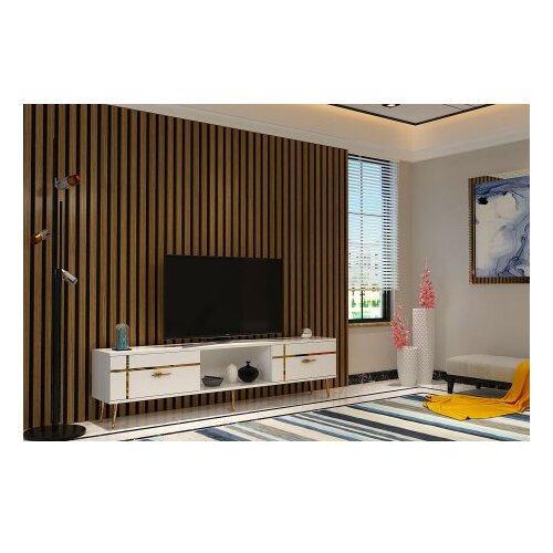 Hanah home TV komoda, 150x40,6x29,6 cm, bijelo-zlatna boja Cene