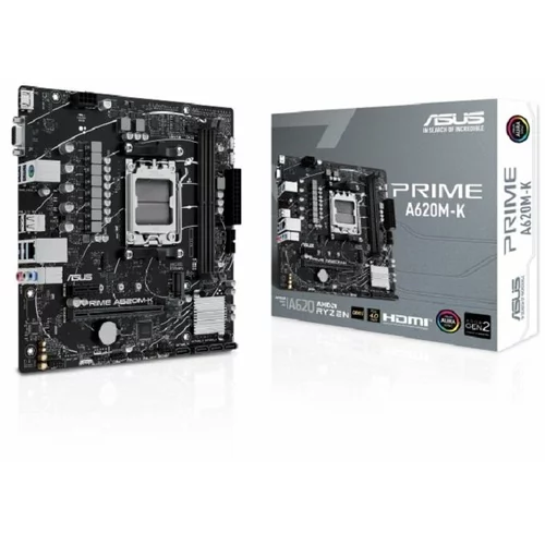 Asus PRIME A620M-K AM5 mATX MB - AMD A620 2xDIMM DDR5 1xM.2 4xSATA PCIe 4.0 1Gb Ethernet 1xD-SUB 1xHDMI Aura Sync RGB Lighting - 90MB1F40-M0EAY0