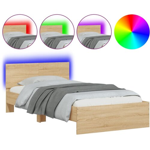 Maison Chic Posteljni okvir - Enojna postelja - Postelja za odrasle z vzglavjem in LED sonoma hrast 100x200 cm-J9549, (21767895) Cene