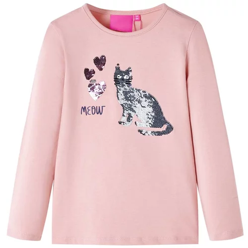 vidaXL Otroška majica z dolgimi rokavi motiv mačka iz bleščic svetlo roza 92