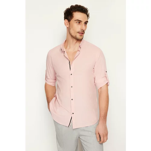 Trendyol Light Pink Men's Slim Fit Buttoned Collar Epaulette 100% Cotton Shirt
