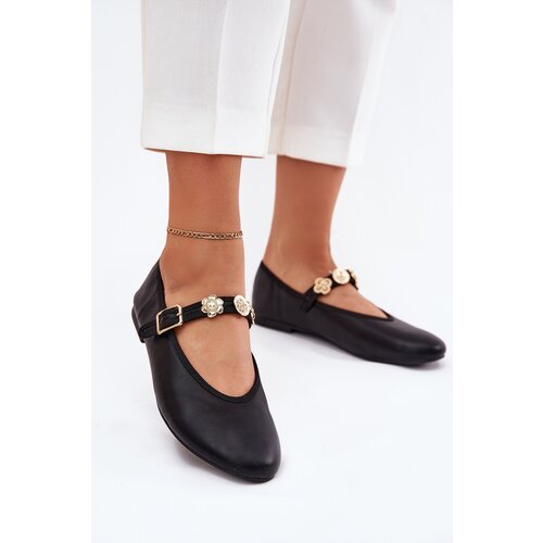 Boto Women&amp;#039;s Ballerinas With Strap And Golden Decorations Black Firicene Slike