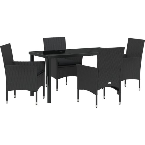 vidaXL 5-delni set za zunanjo jedilnico z blazinami Črn poli ratan, vrtna miza Črna 140x80x73 cm Temperirano steklo Cene
