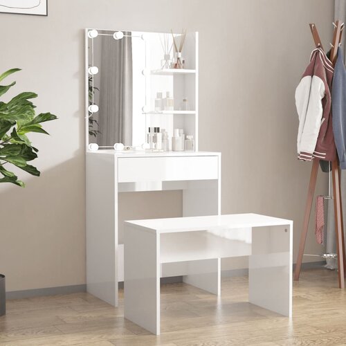 The Living Store Komplet toaletnih mizic z LED lučkami bel visok sijaj - Komplet LED Toaletnih Mizic, (21663165) Slike