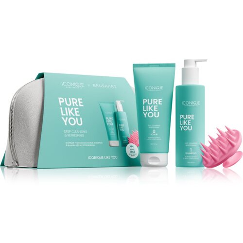 ICONIQUE Professional PURE LIKE YOU Set Shampoo 250 ml Scrub 200 ml BrushArt Massage Brush poklon set za kosu i vlasi&amp;scaron;te Slike