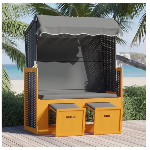  stol za na plažo s streho poli ratan in trles črn/antracit