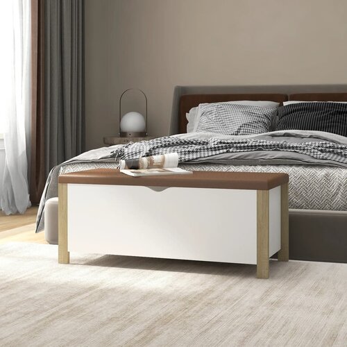 Furnova &amp;Scaron;katla z blazino bela in sonoma hrast 105x40x45 cm iverna pl., (21956004) Slike