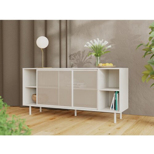 Unique Furniture Bela kovinska nizka komoda z drsnimi vrati 160x75 cm Veep &amp;ndash; Slike