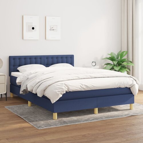 VidaXL Box spring postelja z vzmetnico modra 140x200 cm blago Slike