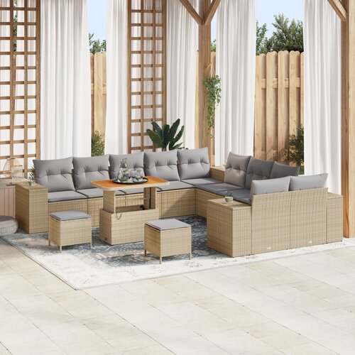 vidaXL 13 dijelni vrtni sofa set s jastučićima bež poli ratan akacije Cene