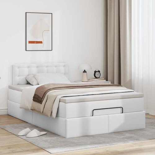 VidaXL Otomanski posteljni okvir z vzmetnico bel 120x200 cm um. usnje Slike