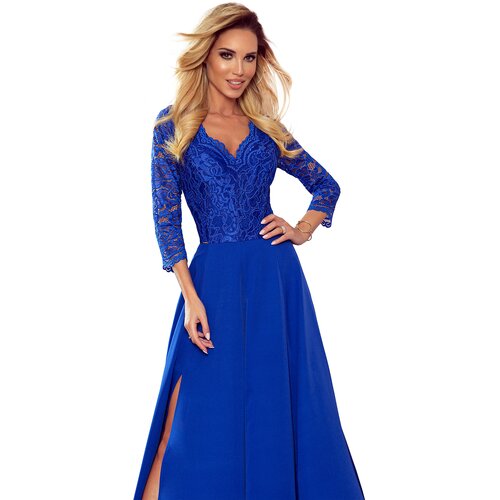 Numoco Elegant long dress with lace neckline Slike
