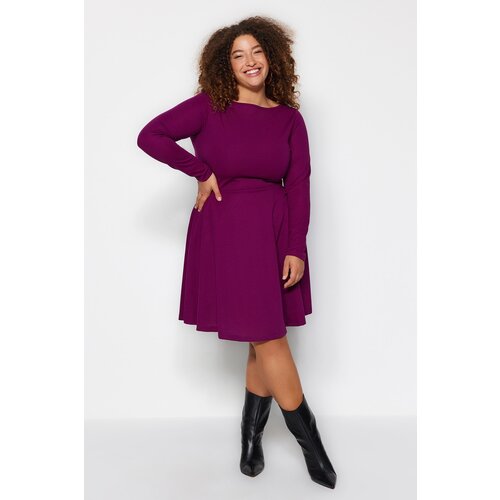 Trendyol Curve Dark Purple Halterneck/Skater Knitted Dress Cene