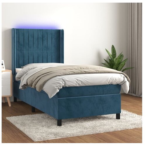  Box spring postelja z vzmetnico LED temno modra 90x190 cm žamet Cene