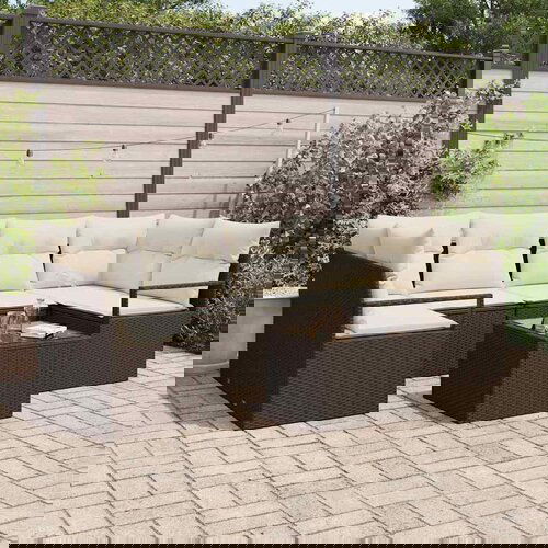 vidaXL Vrtna sedežna garnitura 7 pcs Rjava in krem 55 x 55 x 37 cm Cene