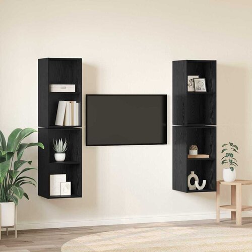  Set TV komoda 4 kom. Crni hrast Konstruirano drvo Crna 37 x 37 x 72 cm Slike