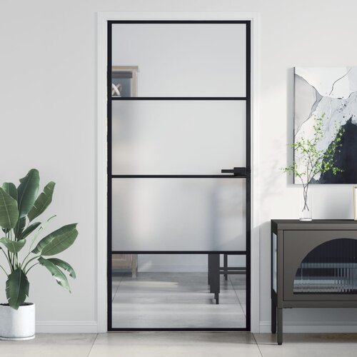 vidaXL Sobna vrata tanka crna 93x201 5 cm kaljeno staklo i aluminij Cijene