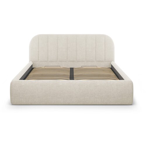 Windsor &amp;amp; Co Sofas Kremno bela oblazinjena zakonska postelja s prostorom za shranjevanje z letvenim dnom 200x200 cm Juno &amp;ndash; Slike