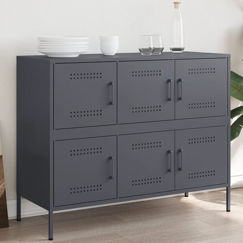  The Living Store Komoda antracitna 100,5x39x79 cm hladno valjano jeklo - Komoda, (21496182) Slike