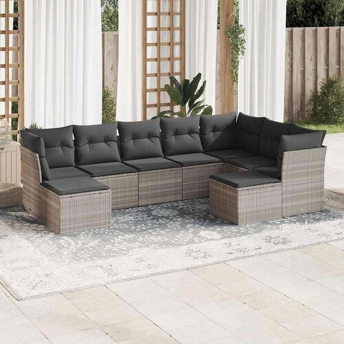 VidaXL 9-dijelni set vrtnih sofa od poliratana s jastucima svjetlosivi Slike