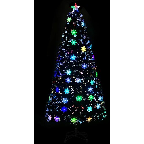  Božićno drvce s LED pahuljama crno 150 cm od optičkih vlakana Slike