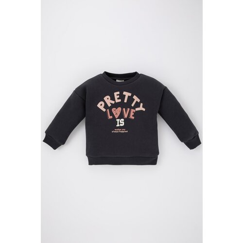 Defacto Baby Girl Crew Neck Printed Soft Hairy Inner Sweatshirt Slike