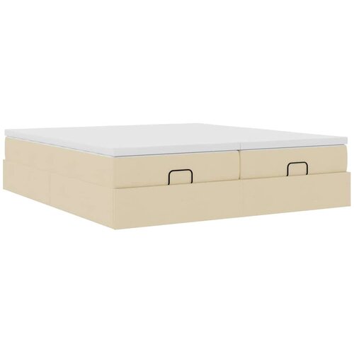  Otomanski okvir kreveta s madracima krem 160x200cm od tkanine Slike