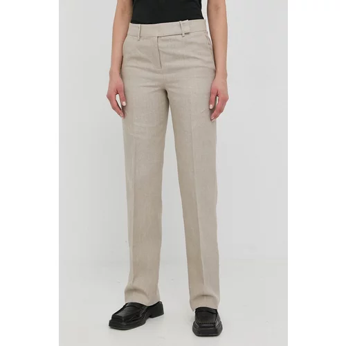 Michael Kors Lanene hlače za žene, boja: bež, široke, visoki struk