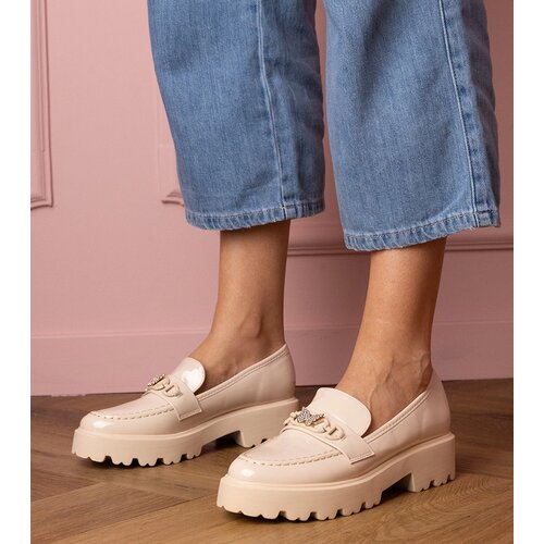 Gemre Beige Patent Loafers with Rhinestone Butterfly Sanita Cijene