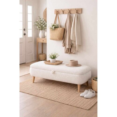 Hanah home Rena tapacirana klupa s prostorom za odlaganje 90 &amp;times; 45 &amp;times; 30 cm, bela Slike
