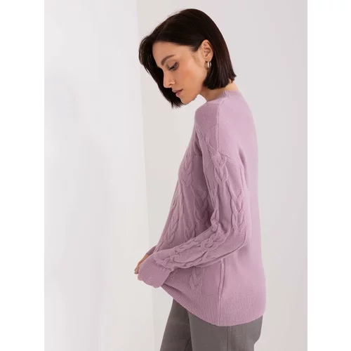 Fashion Hunters Purple women's sweater with cables and long sleeves
