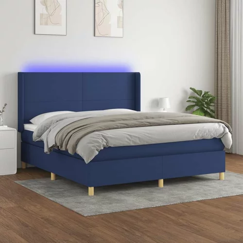  Box spring postelja z vzmetnico LED modra 180x200 cm blago, (20999293)