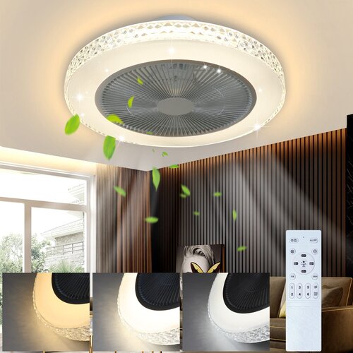 Nettlife Stropni ventilator z LED lučjo in daljincem - tih, 48,5 cm, zatemnitvijo, časovnikom, kristalni dizajn za dnevno sobo/spalnico, (22149662) Slike
