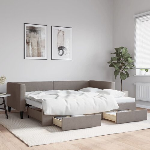 VidaXL Dnevni krevet na razvlačenje smeđesivi 90 x 200 cm od tkanine Slike