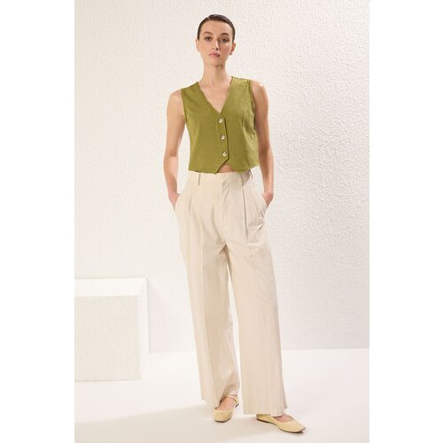 Trendyol Khaki Regular Cotton Crop Linen Woven Vest Slike