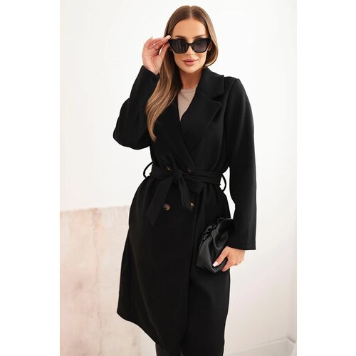 Kesi Włoski Women&amp;#039;s suede coat tied at the waist black Slike